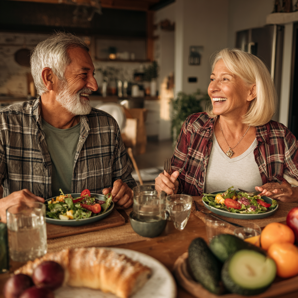 52 years old couple enjoying healthy meal together
